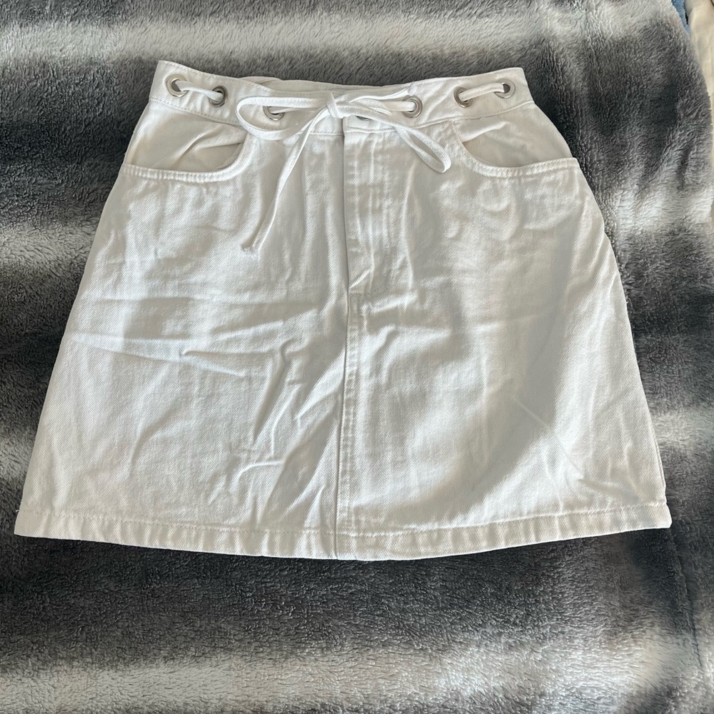 Urban Outfitters White Denim Tie Mini Skirt